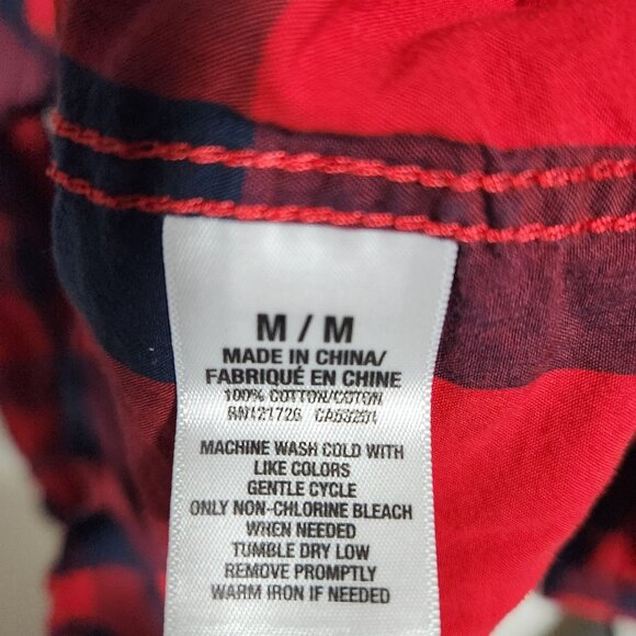 Aeropostale Button Front Shirt Mens Size Medium Red Blue Plaid Long Sleeve - Picture 4 of 4